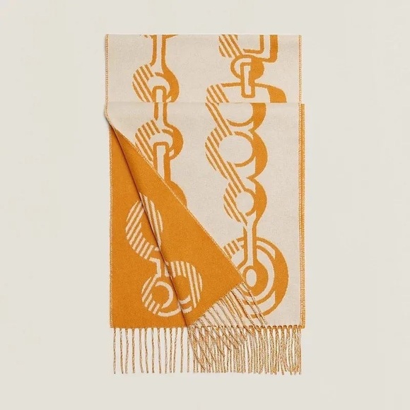 Orange and Cream Patterned Scarf - Picture 1 of 5